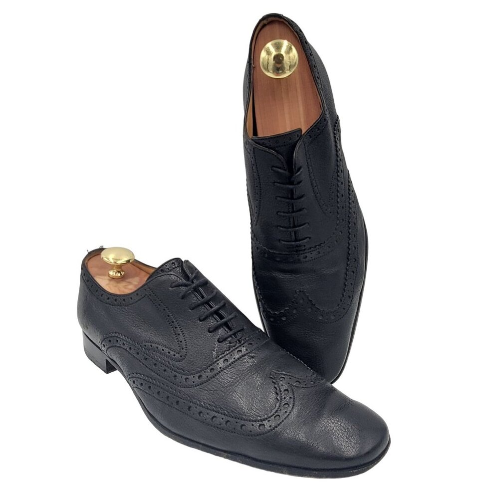Vintage Bally Switzerland Dress Shoes Men size 9.5 Black Leather Wingtip Oxfords - Picture 9 of 14